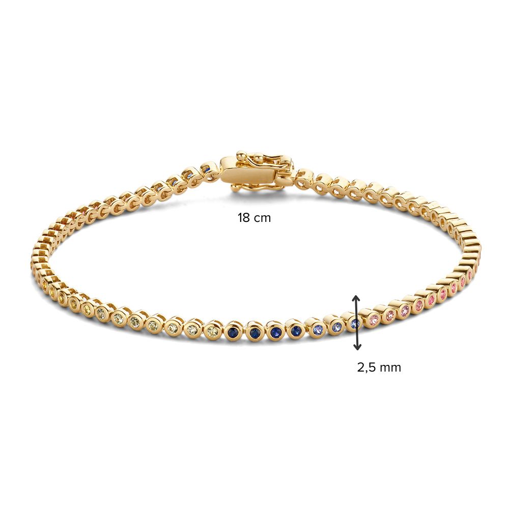 Pulsera de tenis de zafiro arcoíris – Pulsera de mujer de oro amarillo de 14 quilates 1.65 crt