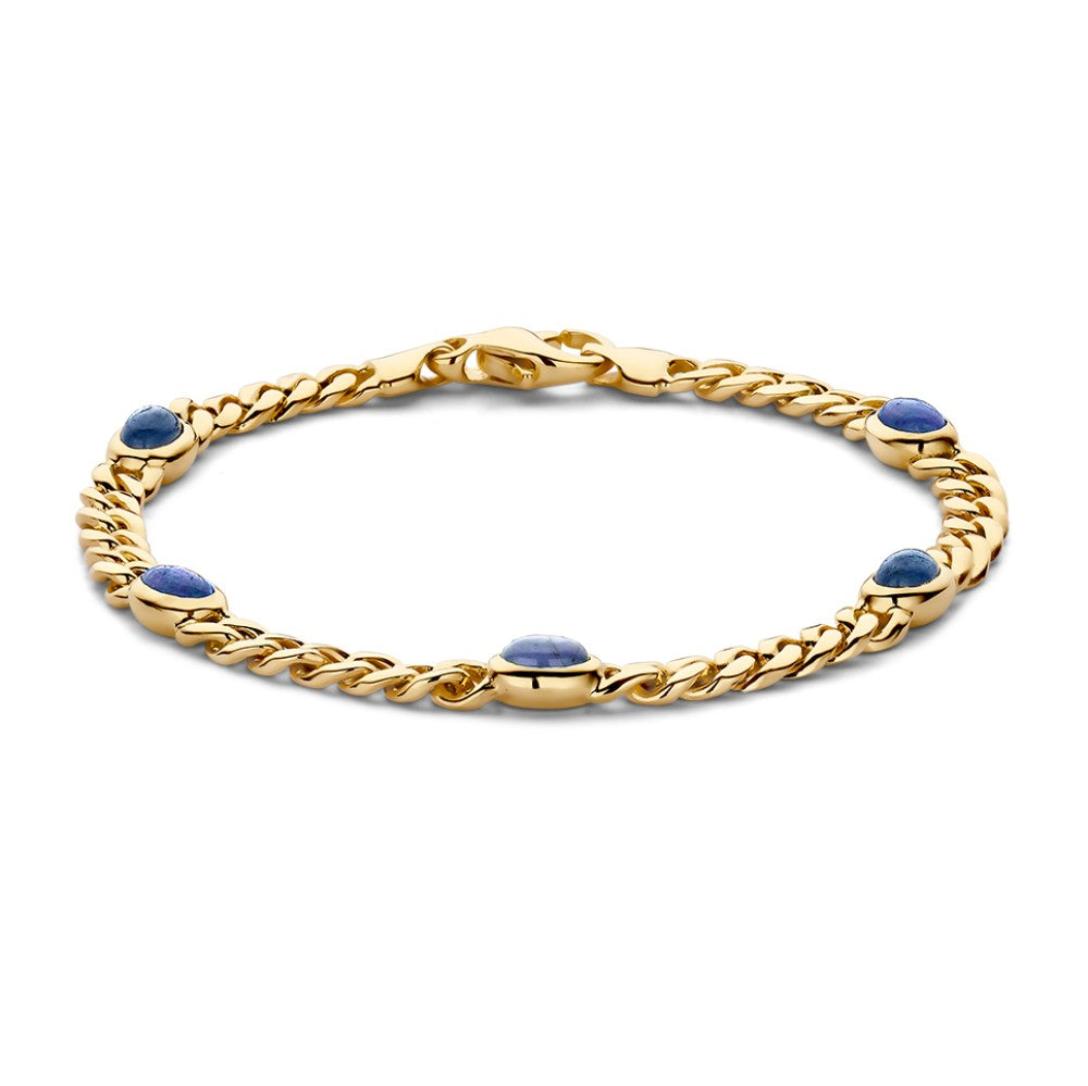 Pulsera de oro amarillo con zafiros azules engastados.