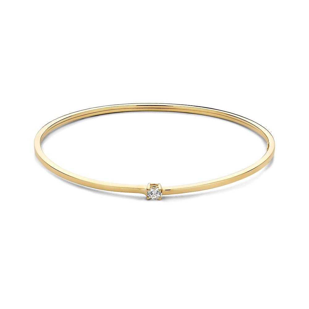 Brazalete amarillo de 14 quilates con circonita, diseño delgado y elegante de 19 cm.