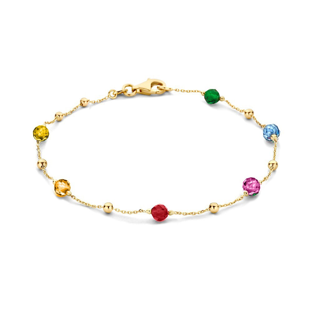 Pulsera de oro amarillo con zircón multicolor.