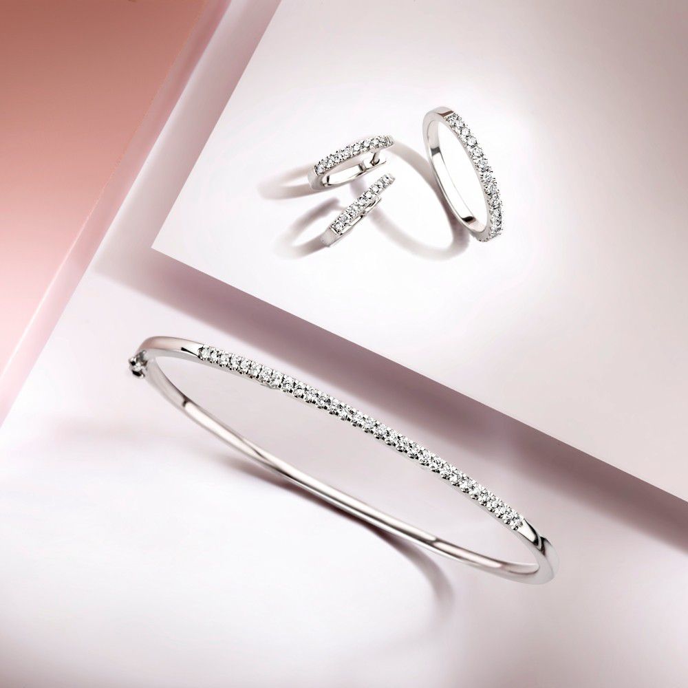 Pulsera de oro blanco con diamantes 0.96 crt - Accesorio elegante de mujer 14 quilates