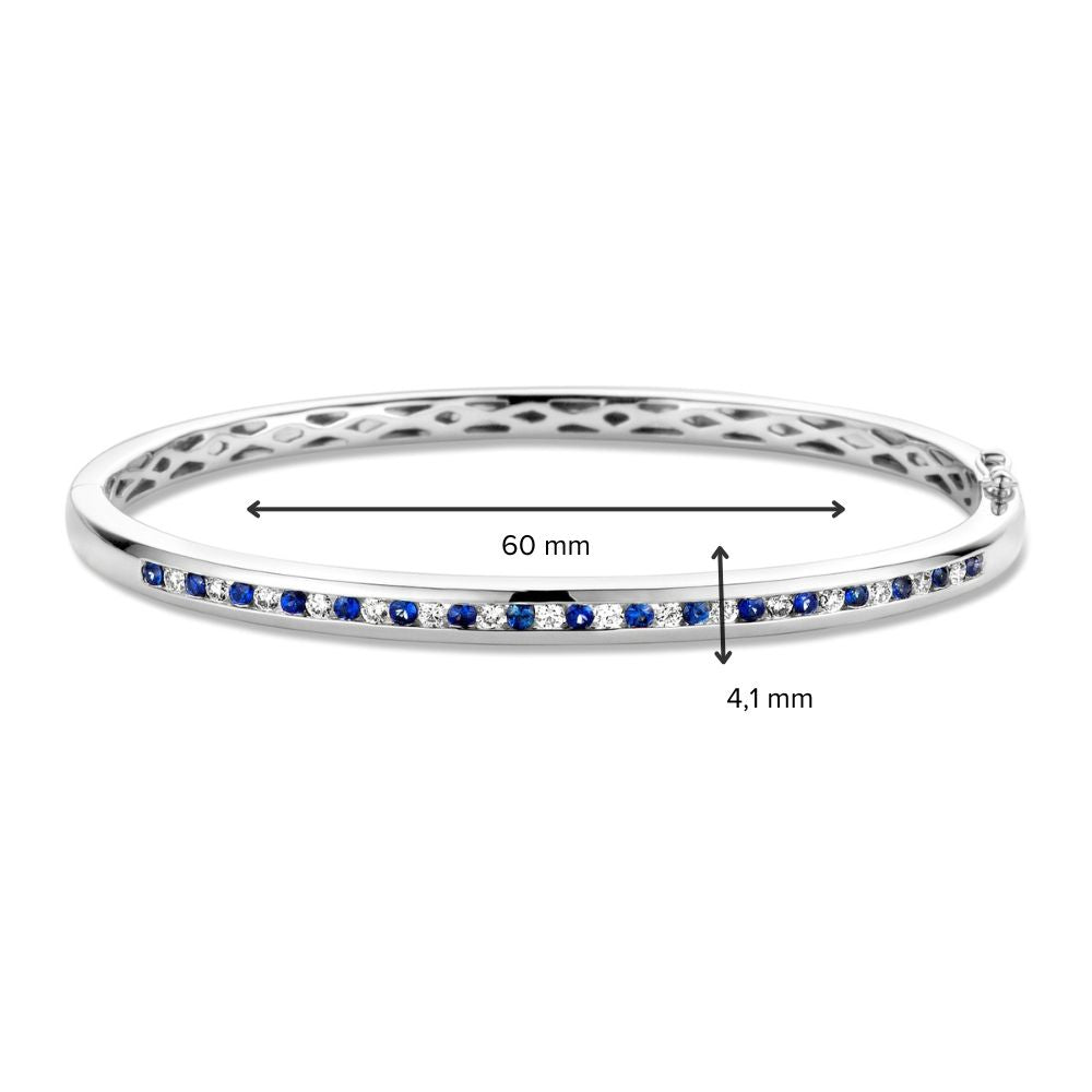 Pulsera de oro blanco con diamante y zafiro – 14 quilates, 0.47 crt diamante, 60x51 mm