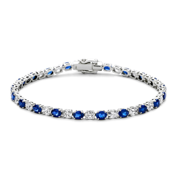 Luxe Witgouden Armband met Diamanten en Blauwe Saffieren – 14 Karaat, 3.05 crt