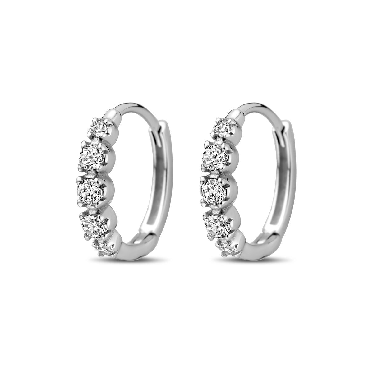 Pendientes de aro de plata rodiada con circonitas, de 14 mm, con un diseño brillante.