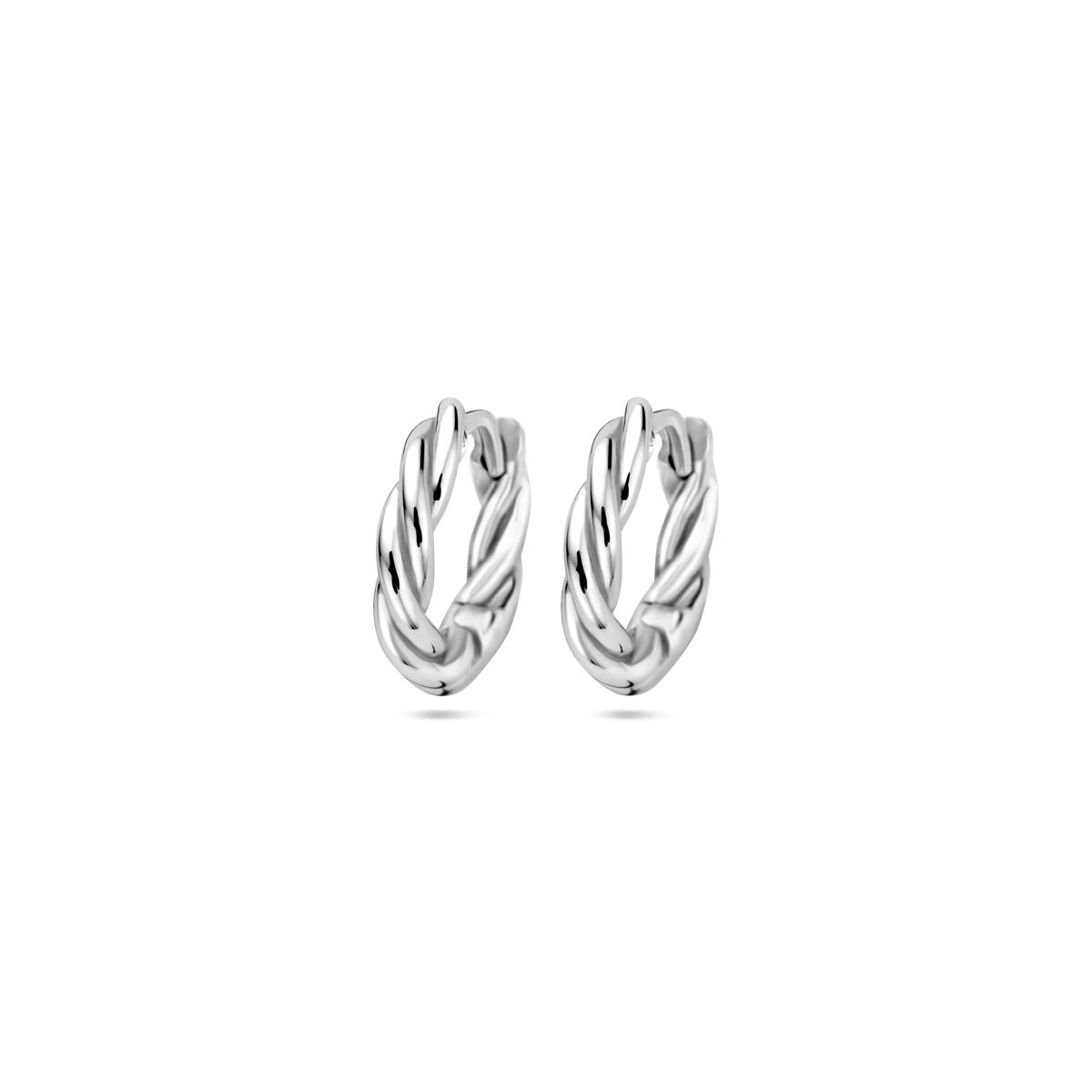 Pendientes de aro de 2,5 mm en plata rodiada con diseño trenzado.