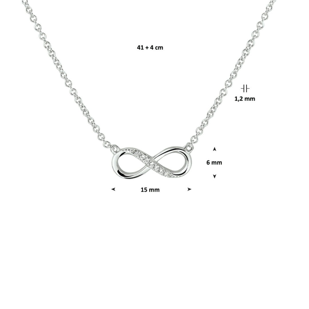 collier infinity zirkonia 41 + 4 cm zilver gerhodineerd