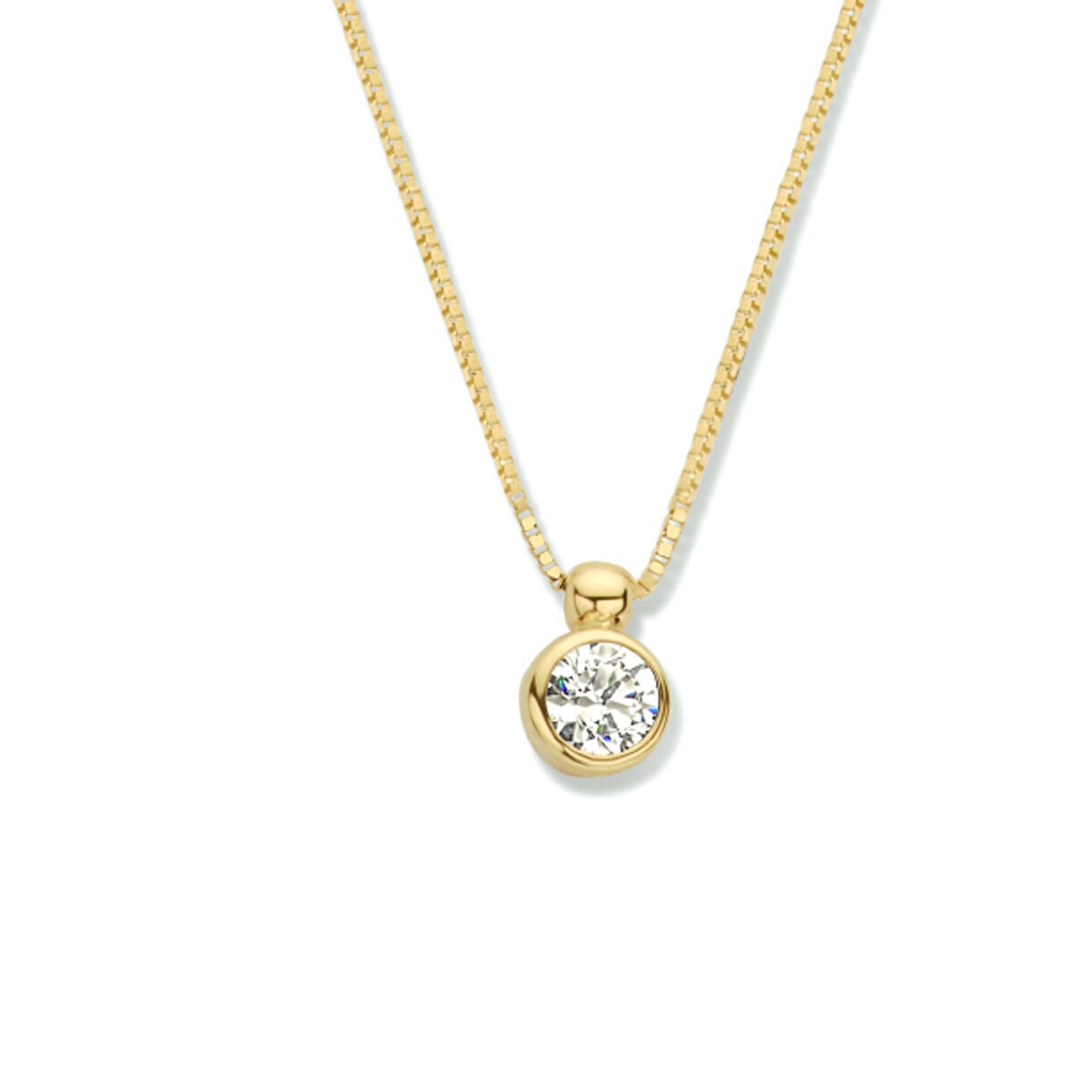 Collar de oro amarillo de 14K con colgante de circonita brillante.