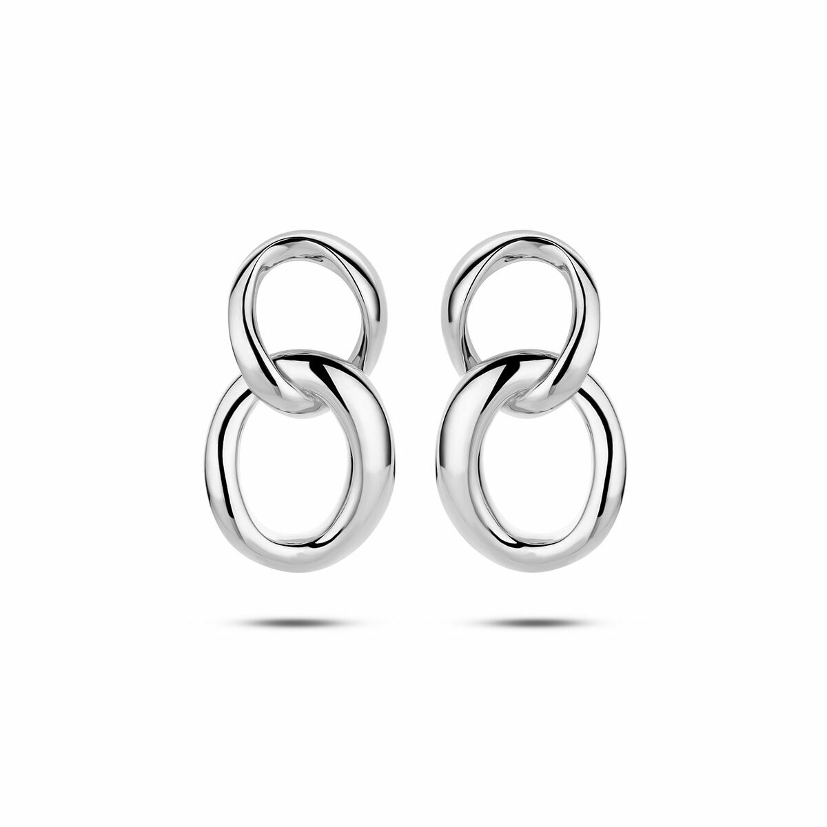 Pendientes largos de eslabones de plata rhodium.