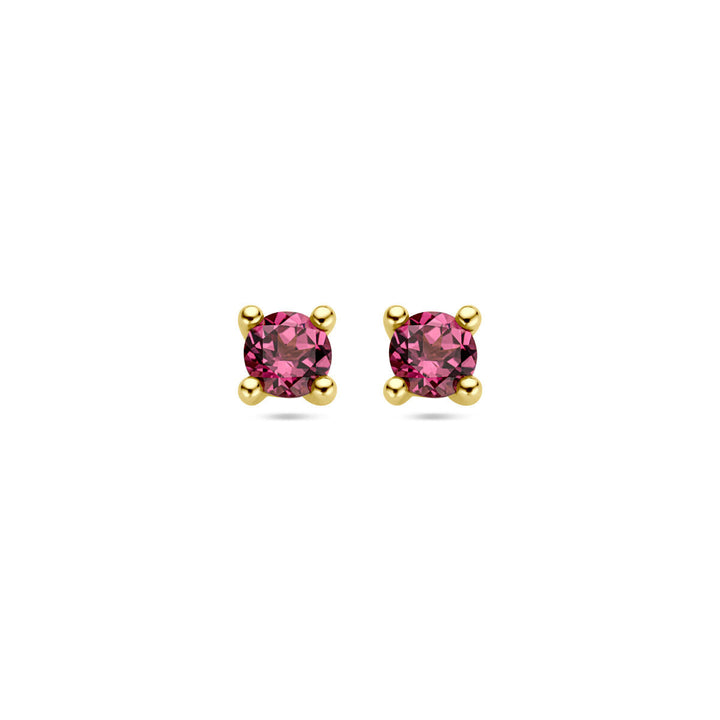oorknoppen roze rhodoliet 14K geelgoud