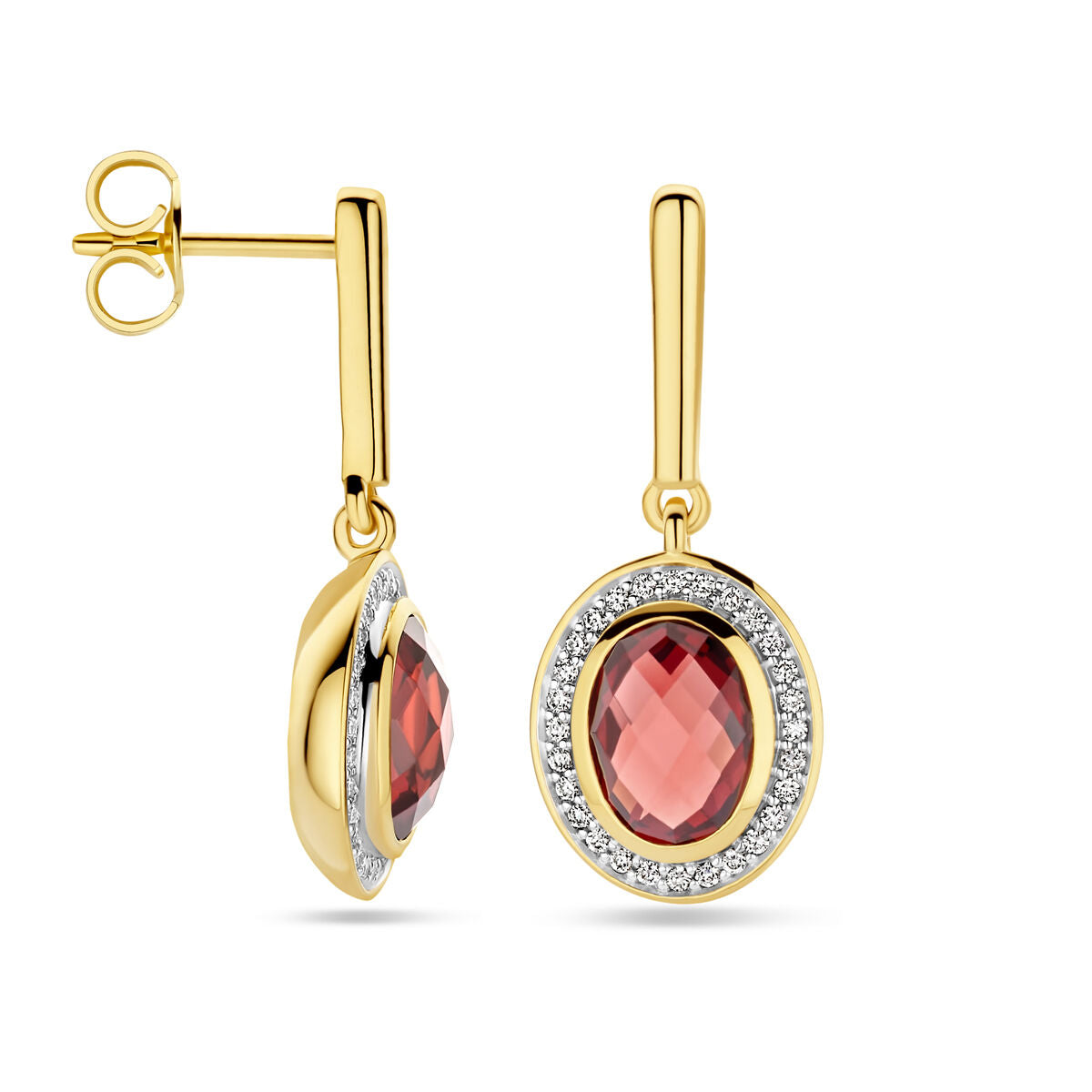 pendientes de granate y diamante 0.18ct (2x 0.09ct) h si 14K oro amarillo
