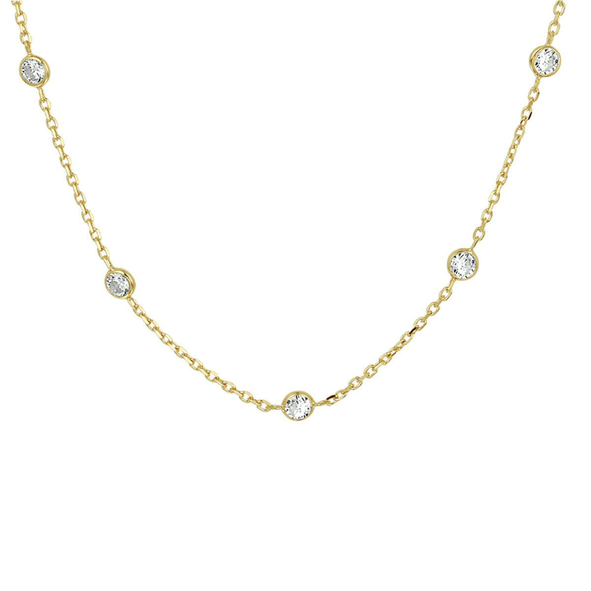 Cadena dorada para dama con circonitas, acabada en plata dorada, con eslabones y detalles brillantes.