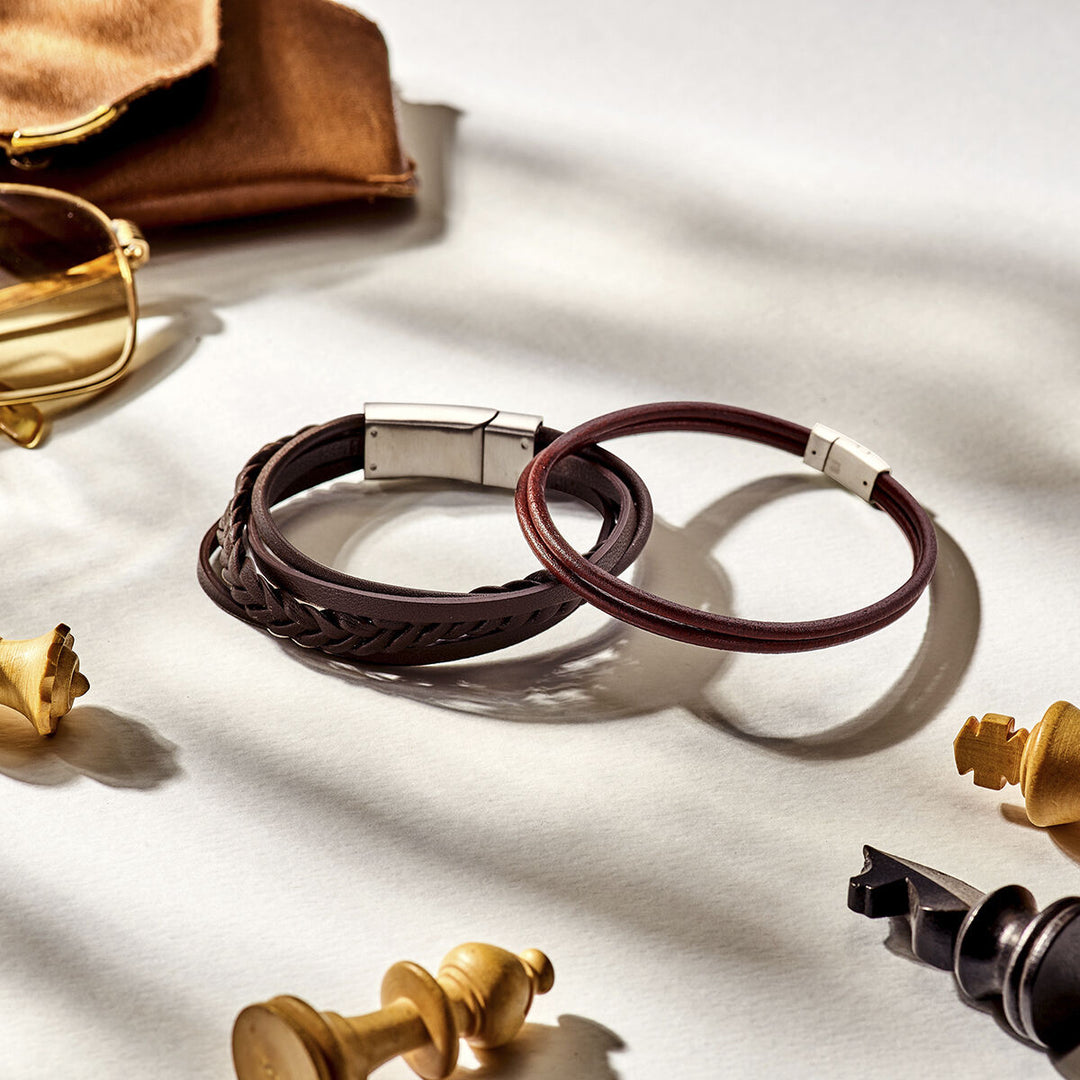 armband leer bruin 12mm edelstaal
