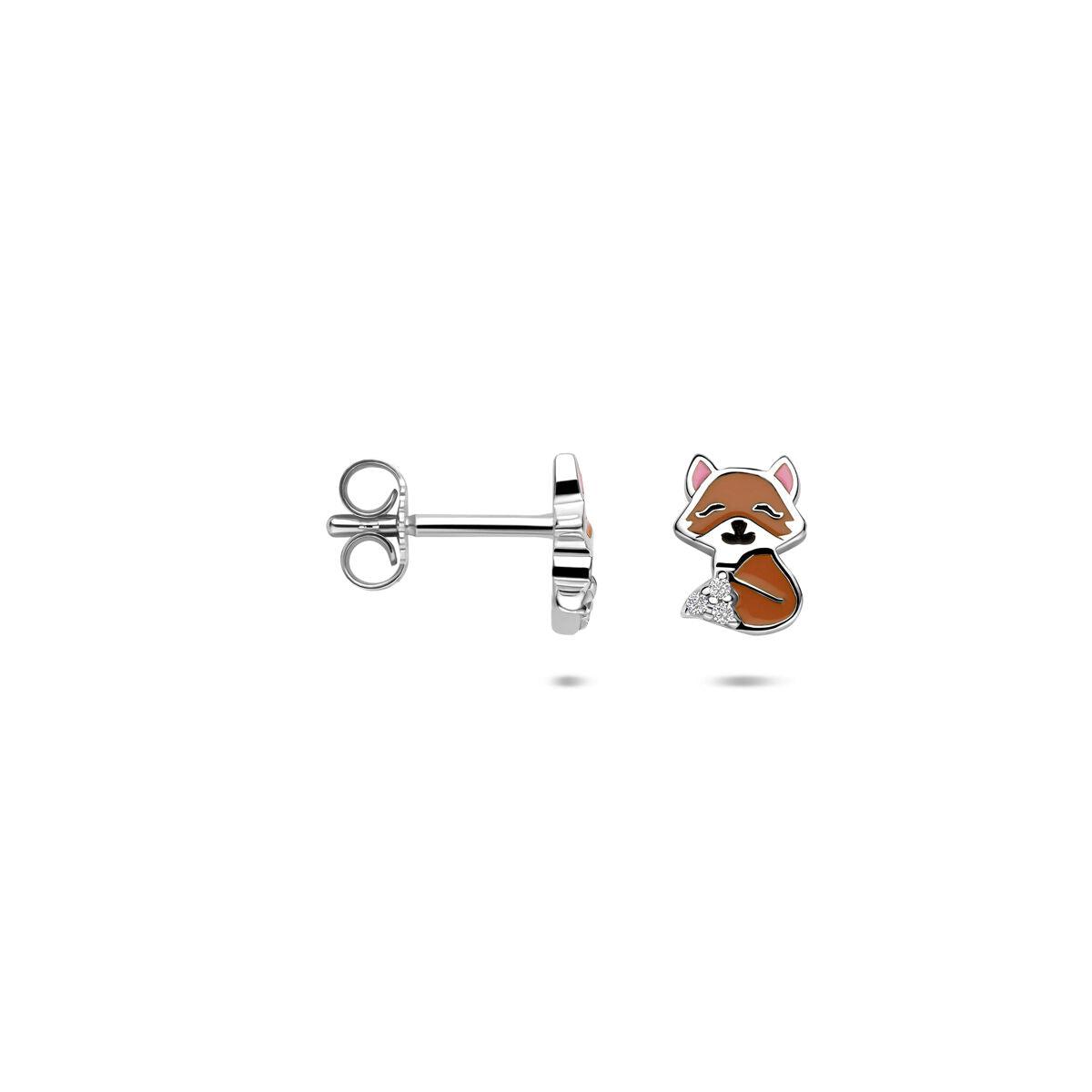 Pendientes infantiles de plata con esmalte de zorro y circonitas – 7.5 x 5.5 mm