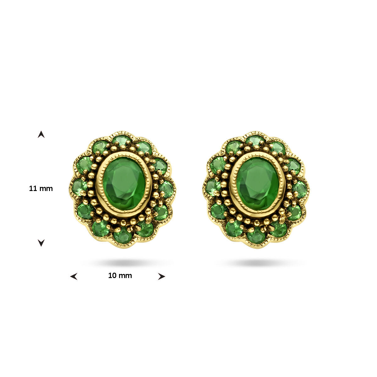 pendientes de botón esmeralda 14K oro amarillo