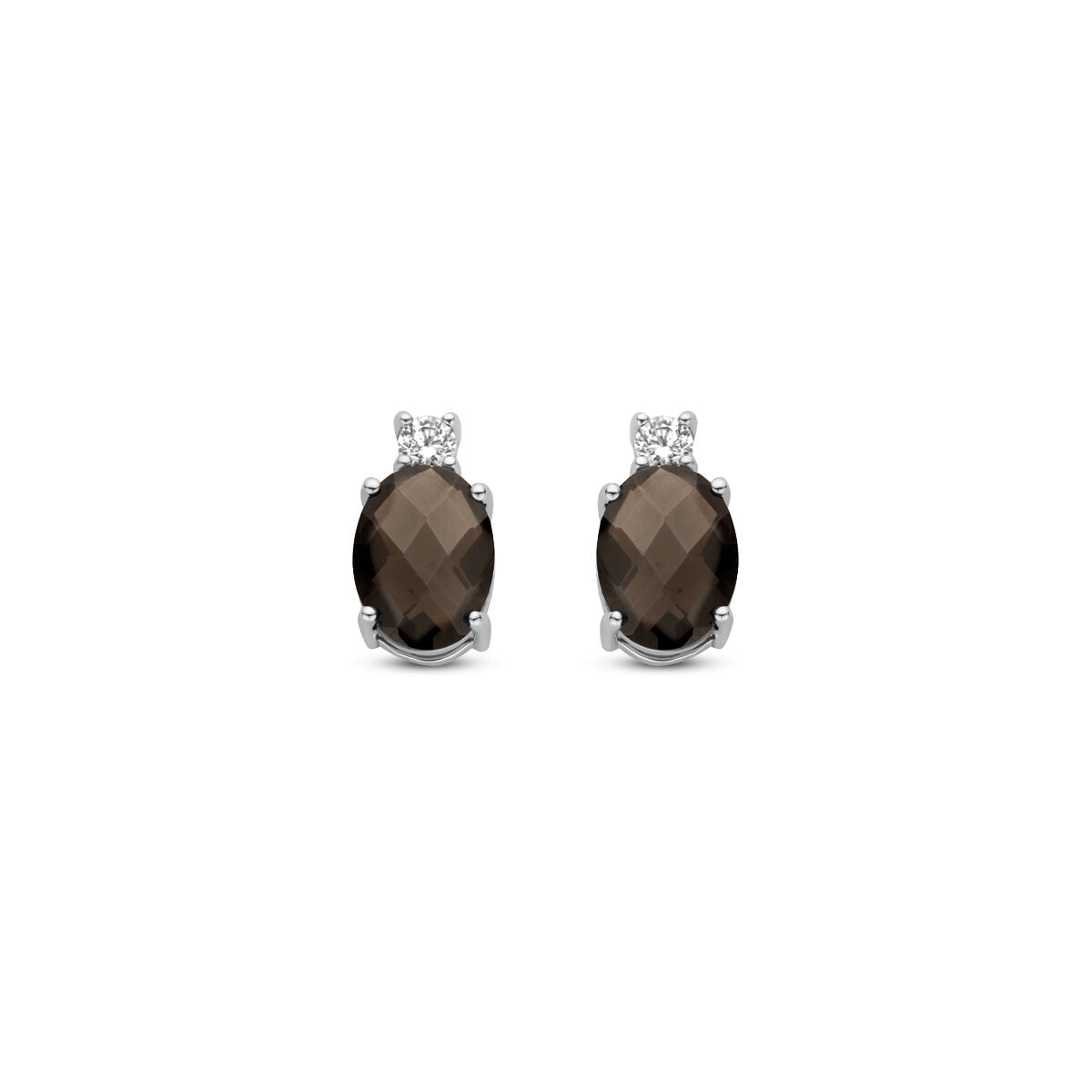 Pendientes de primera puesta de cuarzo ahumado y circonitas, 10,5 mm, en plata rodiada.