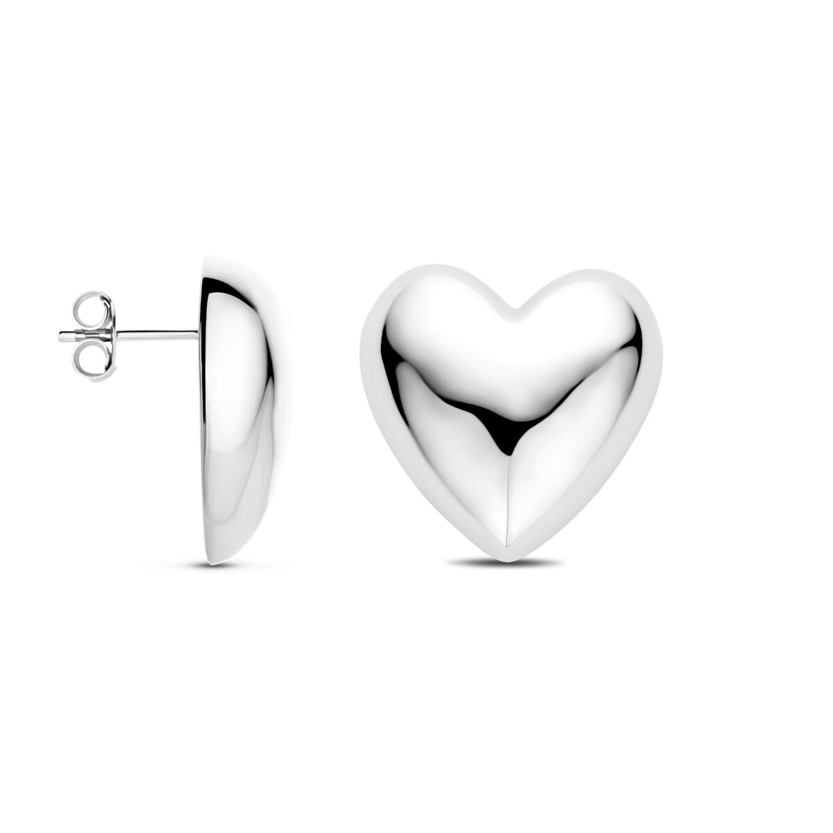 pendientes de botón corazón 20 mm plata rodiado