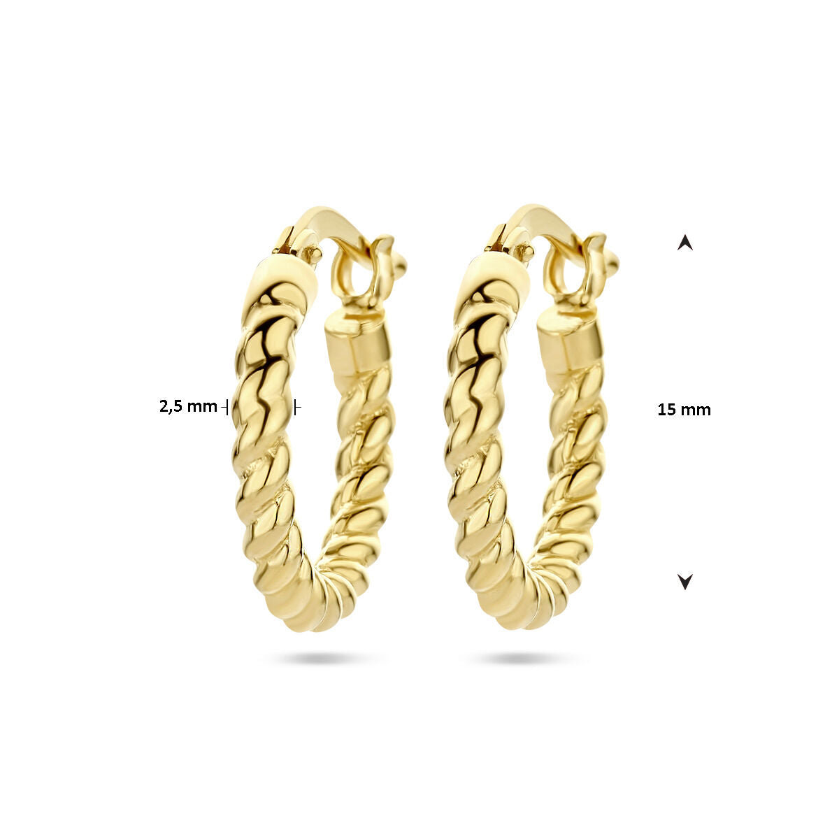 aros tubo retorcido 1 micrón plata chapado en oro amarillo