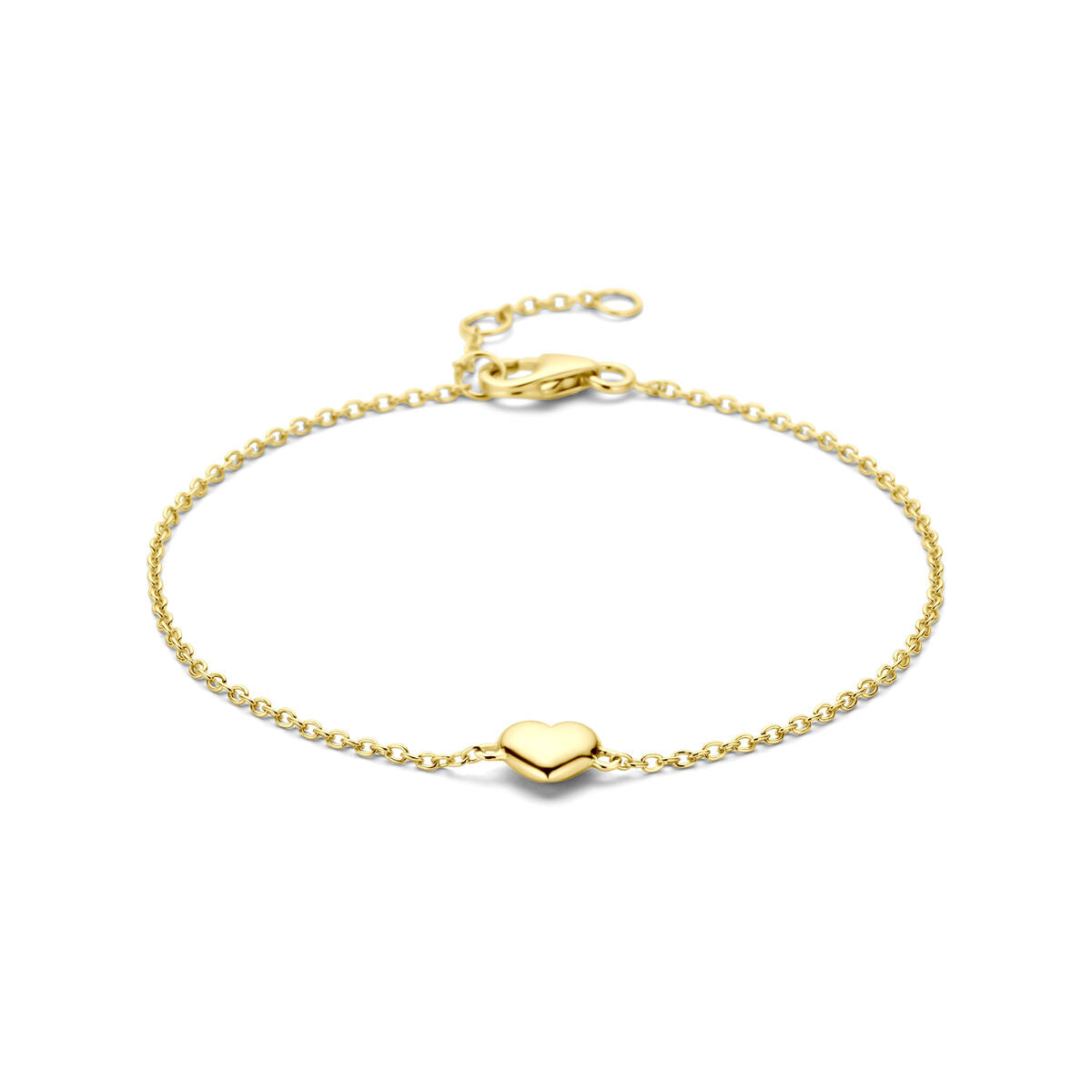 Pulsera de eslabones dorada con un colgante en forma de corazón.