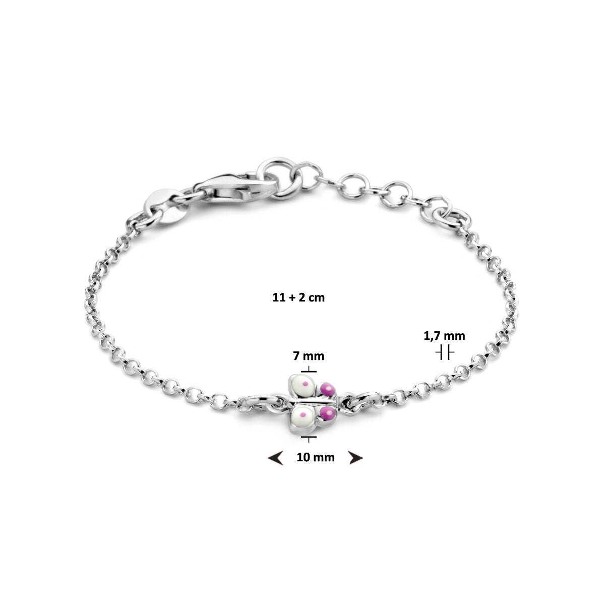 pulsera mariposa 11 + 2 cm plata rodiada