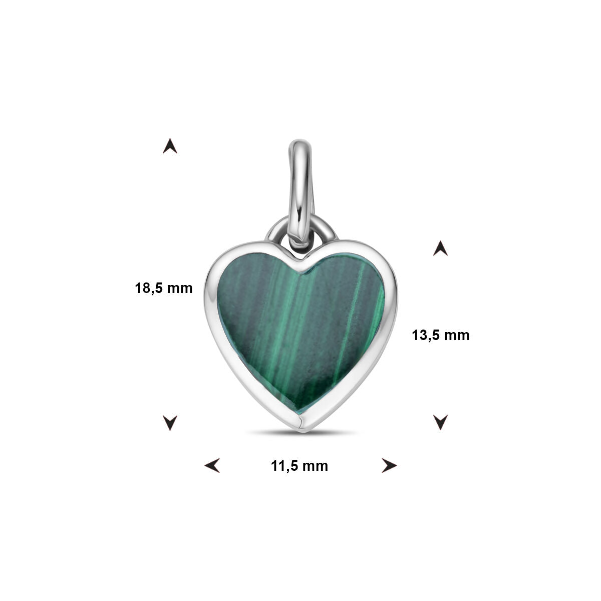 colgante corazón de malaquita plata rodiada