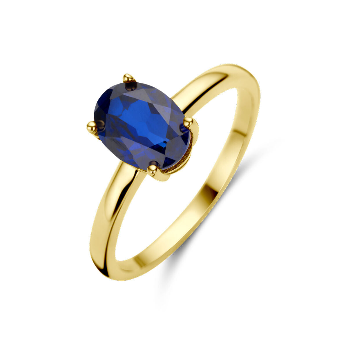 Anillo de oro amarillo de 14K con un ópalo azul ovalado engastado.