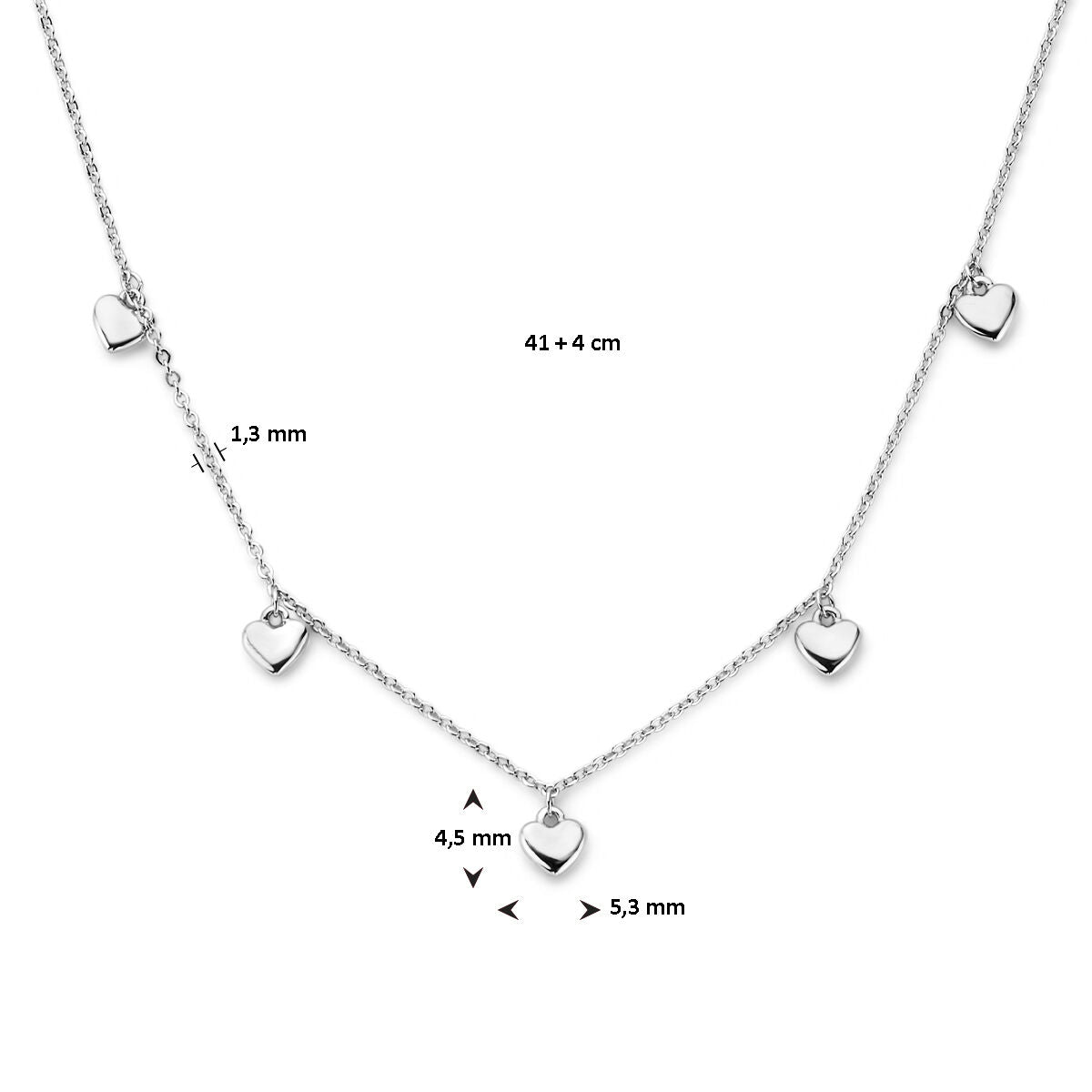 collar de corazones 41 + 4 cm plata rodiado