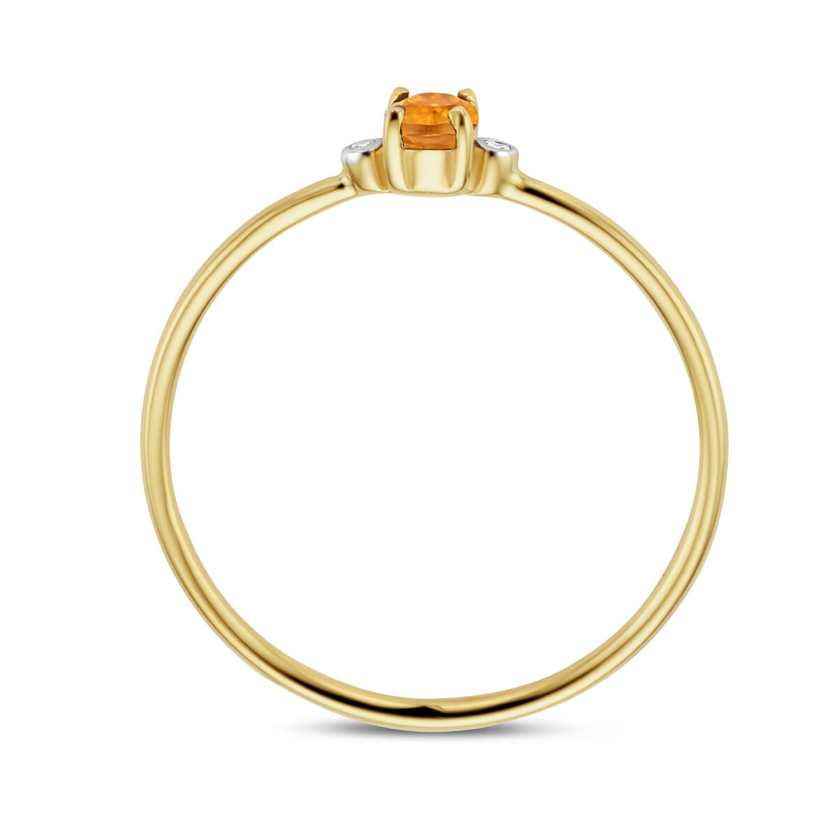 anillo trilogía citrino y diamante 0.006ct h p1 14K oro amarillo