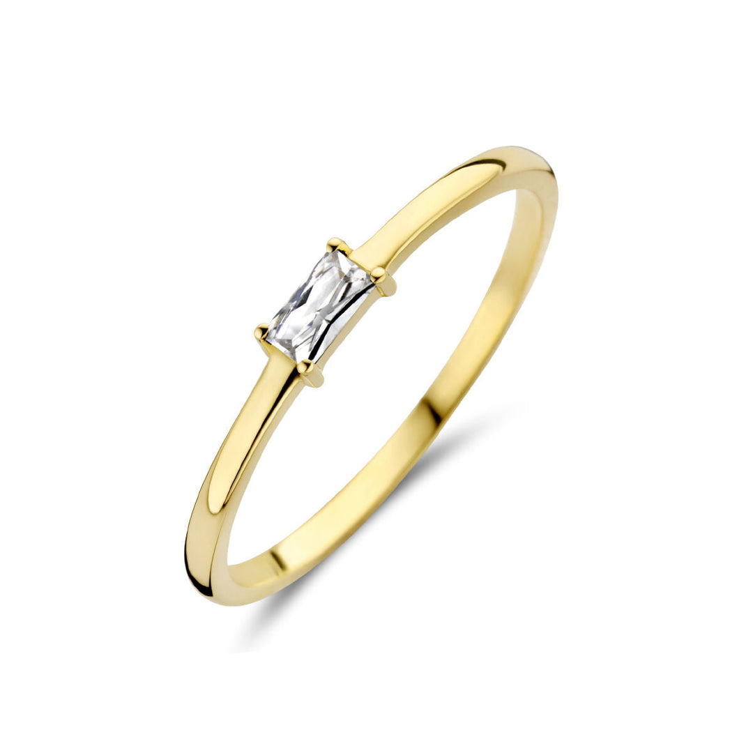ring met geboortesteen zirkonia april 14K geelgoud