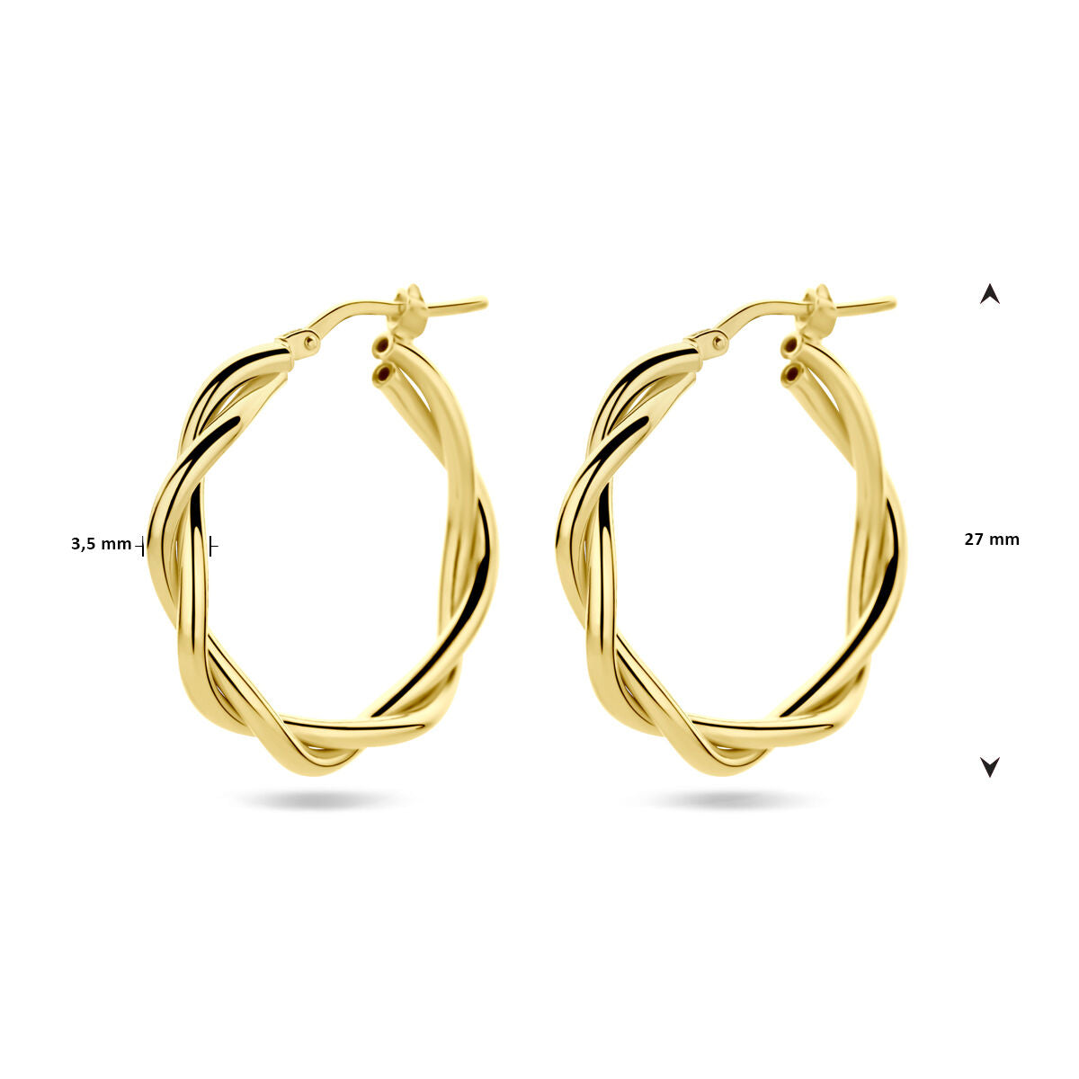 aros 3,5 mm tubo retorcido 1 micrón plata chapado en oro amarillo