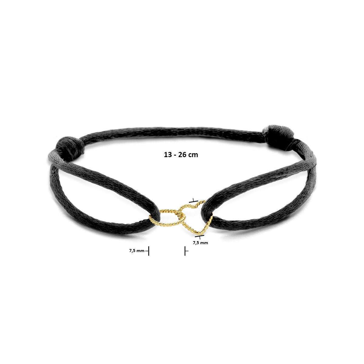 pulsera de satén con corazón y círculo retorcido en oro de 14K con goma/nylon/cuero
