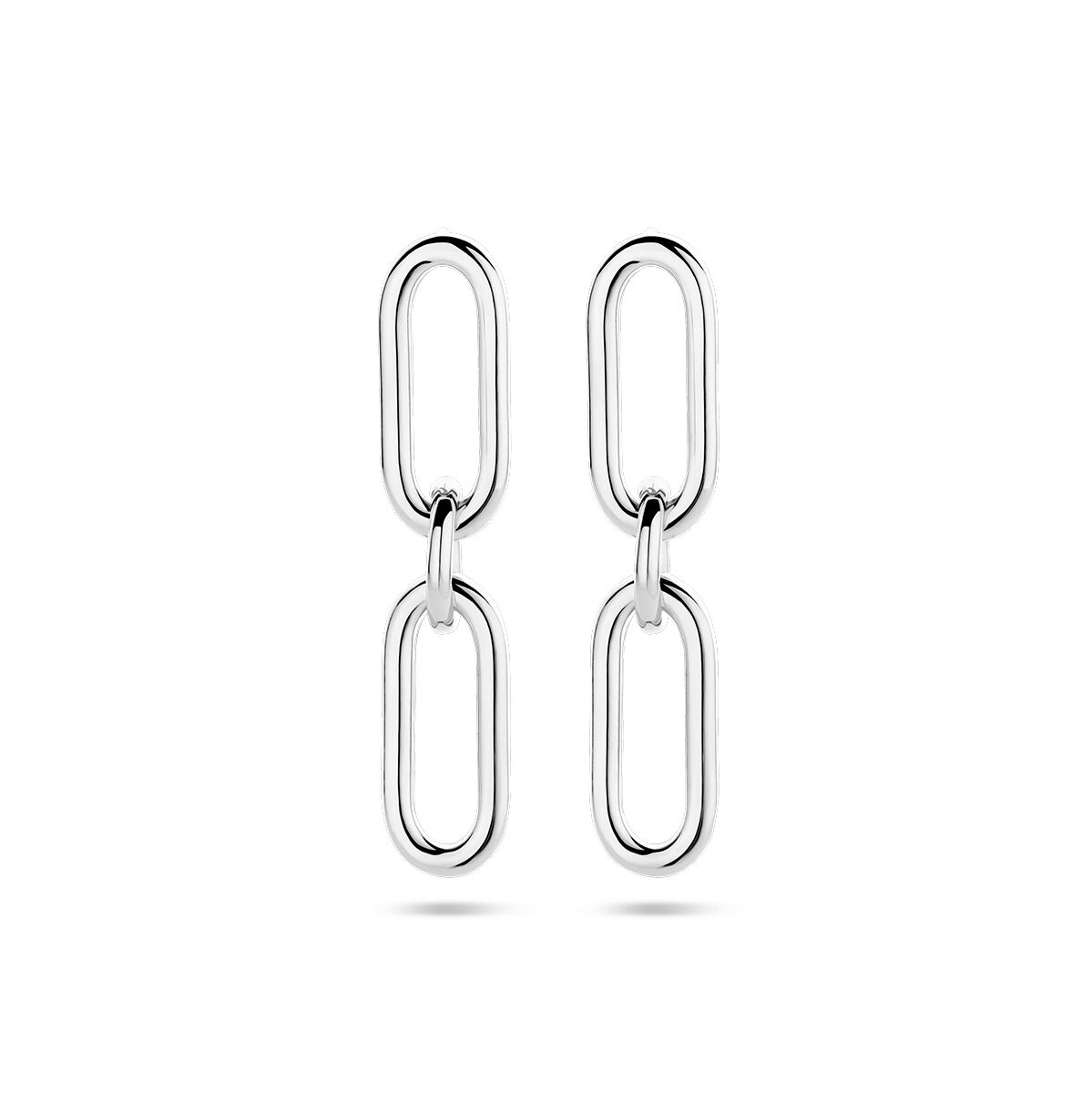 Pendientes largos de tubo en forma de clip de papel, en plata rodiada.