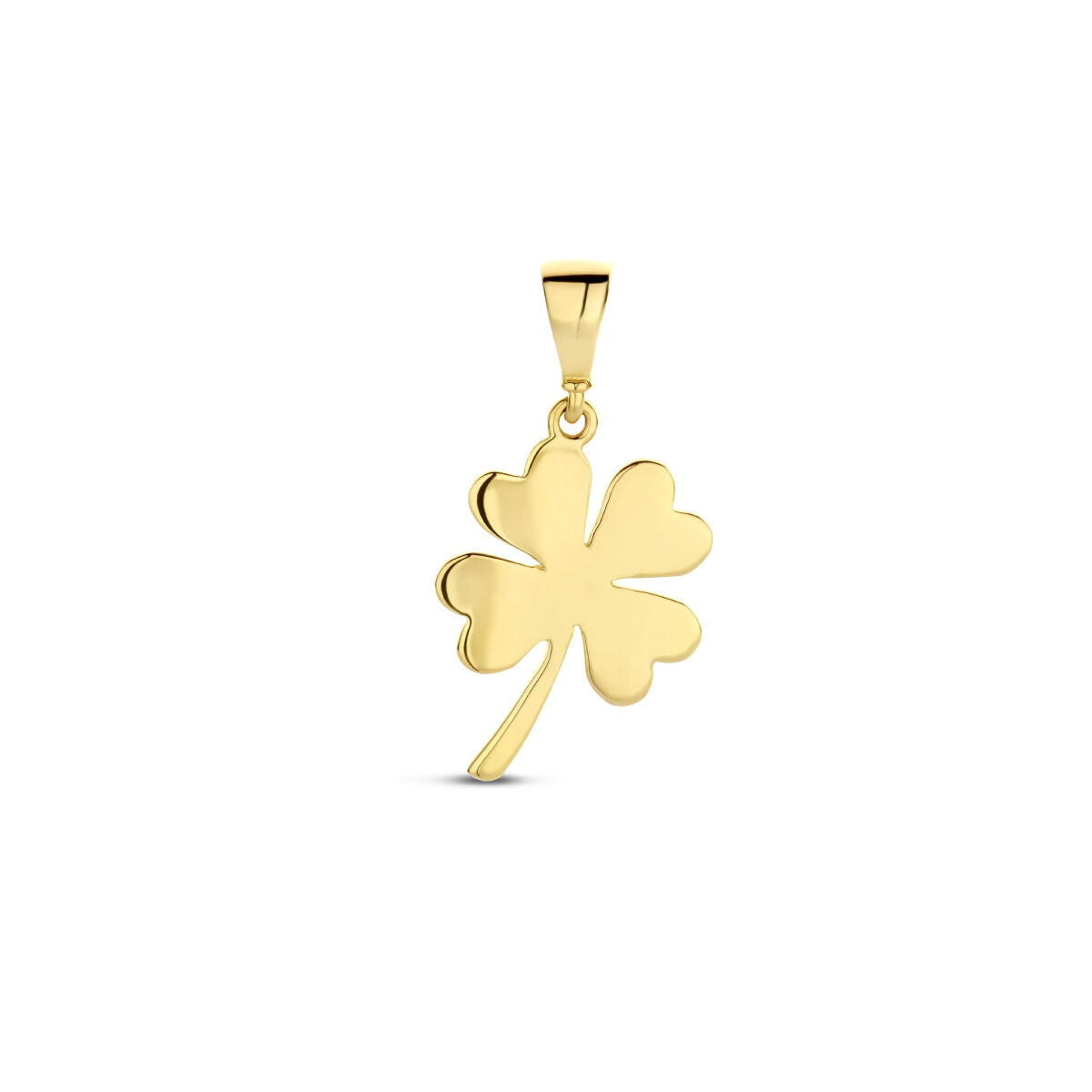 Hanger in de vorm van een klaver, gemaakt van 14K geelgoud met een gladde afwerking.