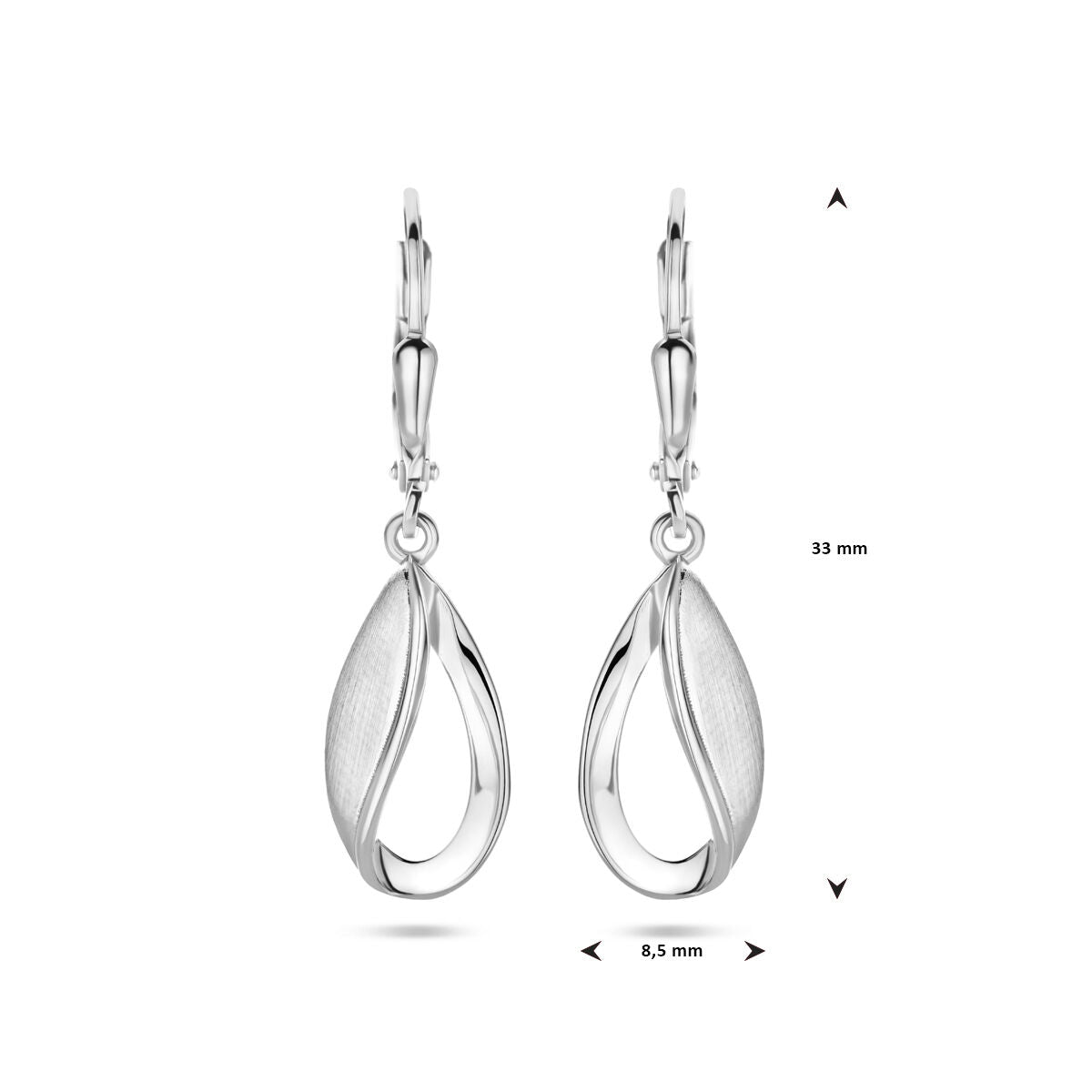 pendientes gota brisur gancho poli/mate 33 mm plata rodiada
