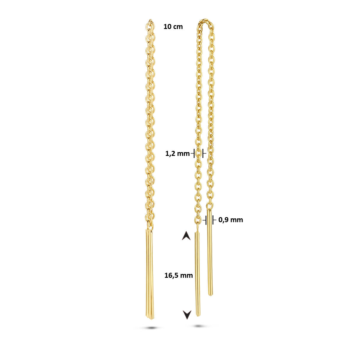 pendientes de botón barra 1 micrón plata chapado en oro amarillo