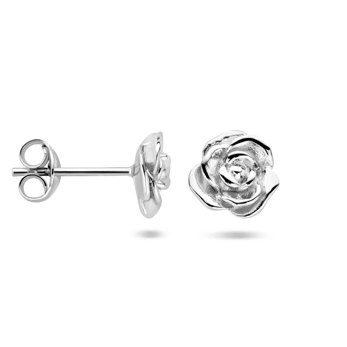 pendientes de botón rosa plata rodiado