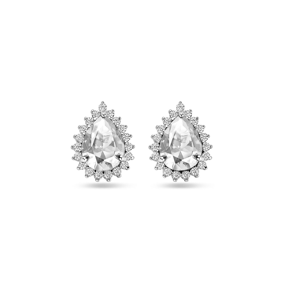 Pendientes de zircón de 11,5 mm en plata rodiada con forma de gota y detalles brillantes.
