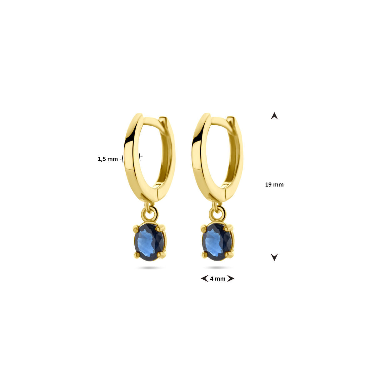 aros zafiro 19 mm 14K oro amarillo