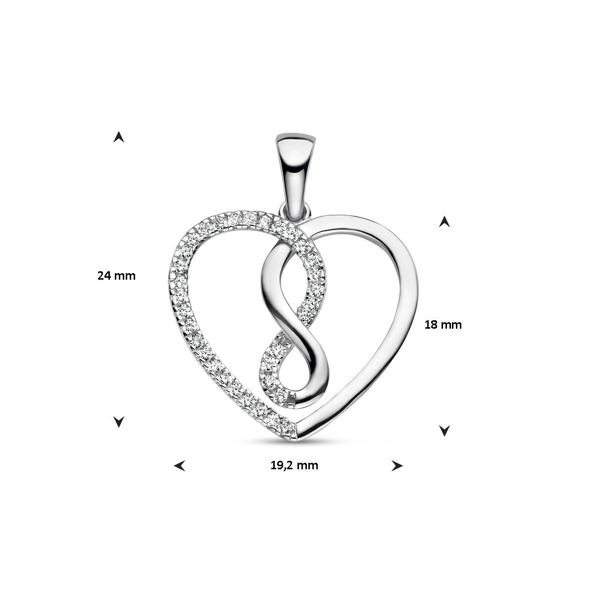 colgante corazón e infinito circonita plata rodiada