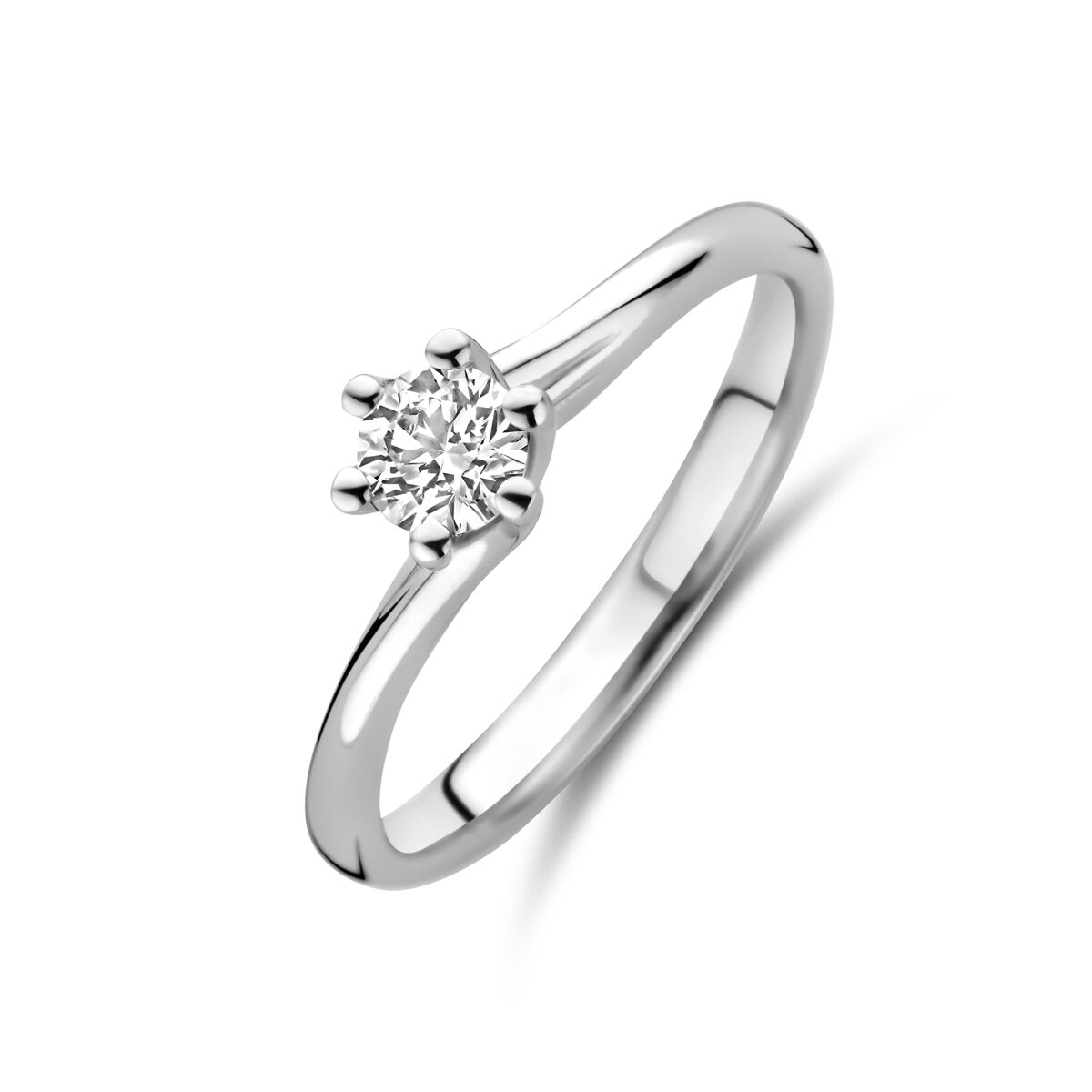 Anillo de oro blanco de 14 quilates con diamante lab-grown de 0.30 ct, diseño sencillo y brillante.