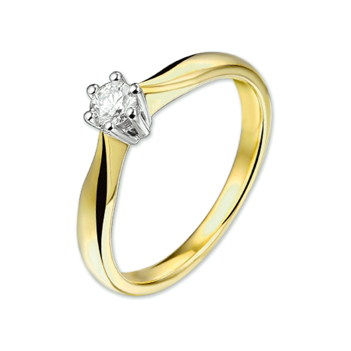 Anillo bicolor de oro amarillo y blanco con diamante de 0.20 ct en engaste de seis garras.