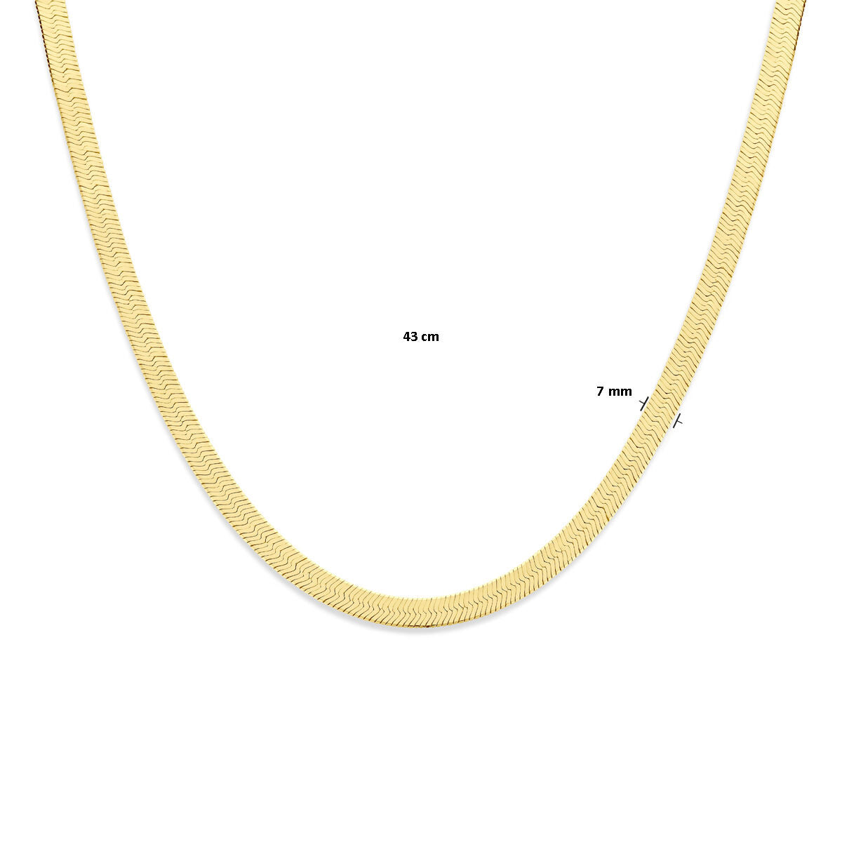 collar serpiente plano 7 mm 43 cm 3 micrones plata chapado en oro amarillo