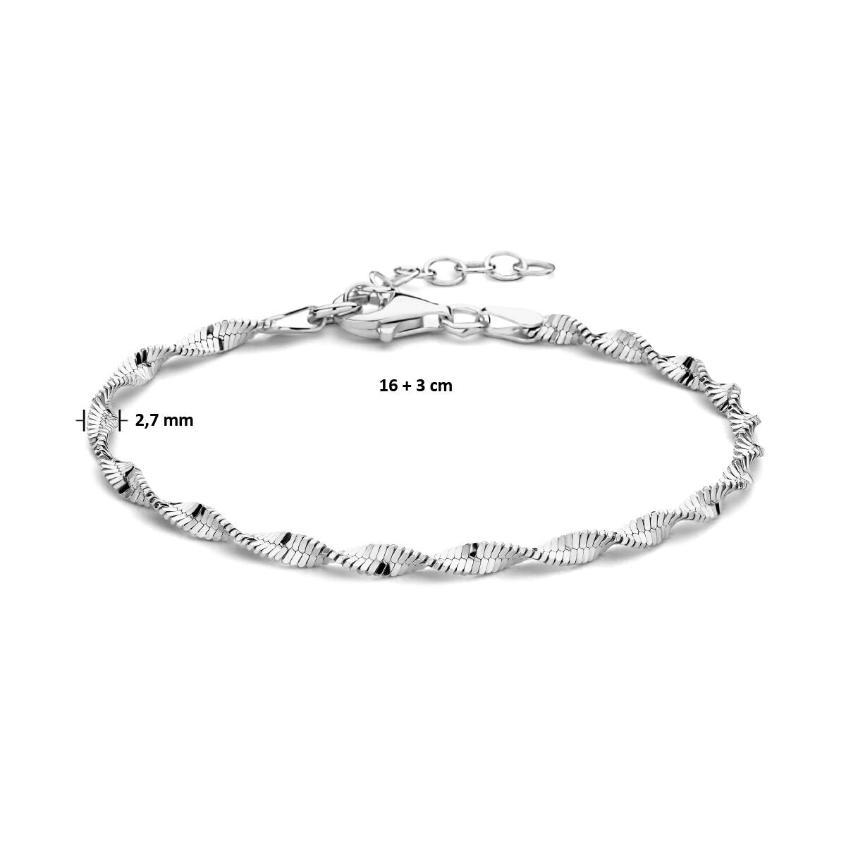 pulsera 2,7 mm 16 + 3 cm plata rodiada