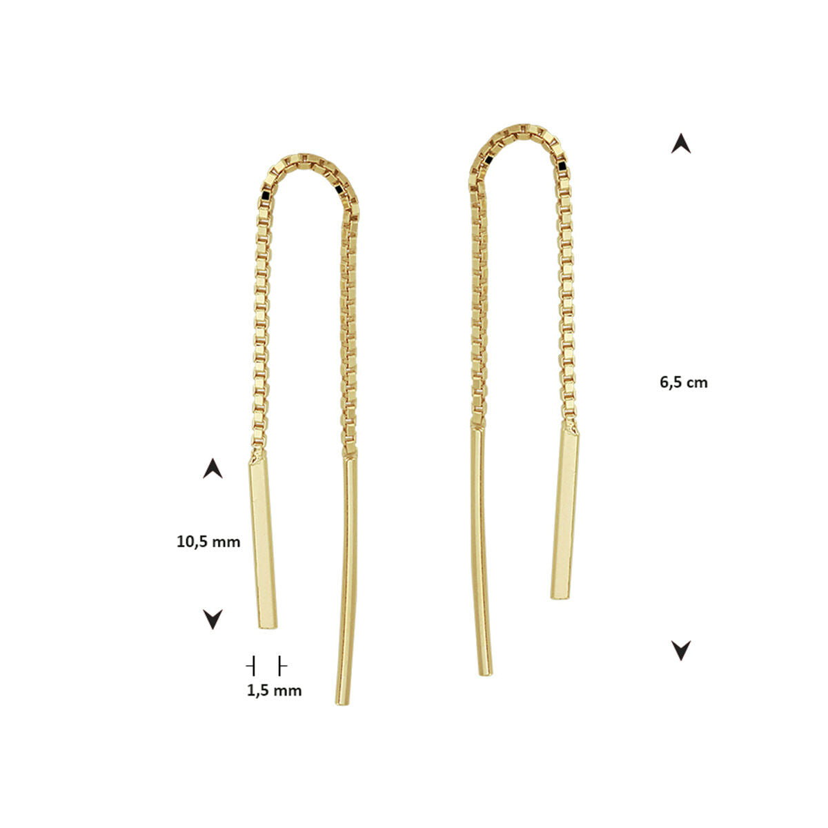 pendientes de botón de barra 1 micrón plata chapado en oro amarillo