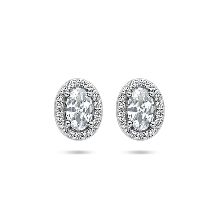 oorknoppen zirkonia halo zilver gerhodineerd