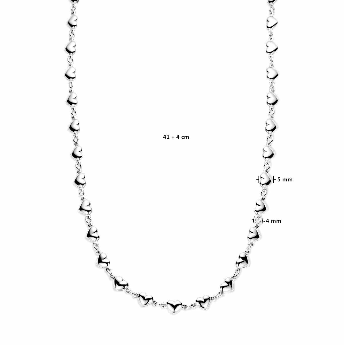 collar de corazones 41 + 4 cm plata rodiada