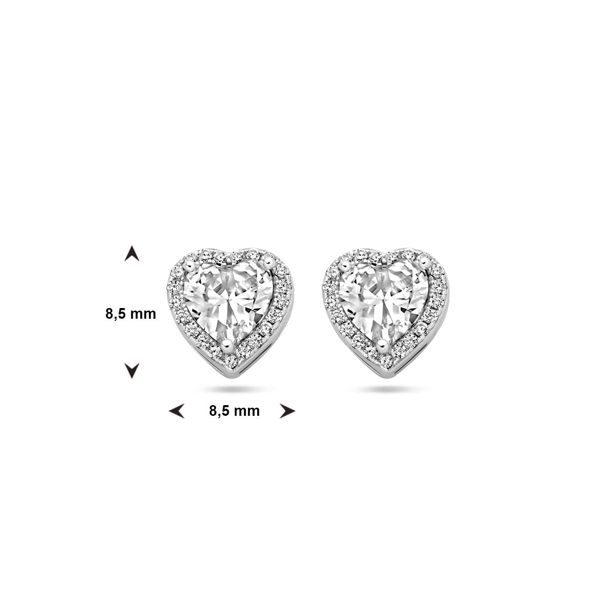 pendientes de botón corazón circonita halo plata rodiada