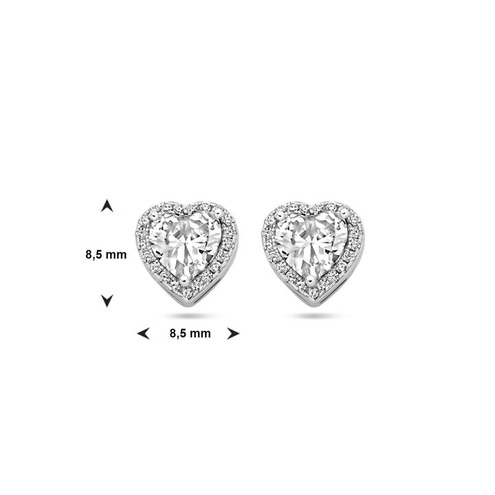 oorknoppen hartje zirkonia halo zilver gerhodineerd