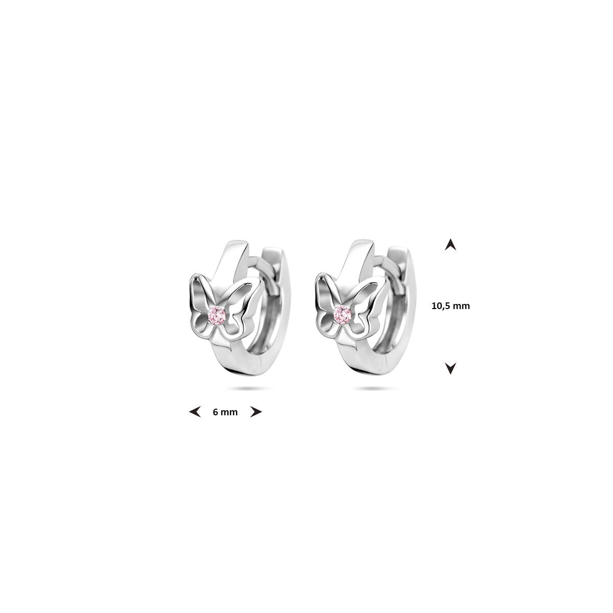 aros mariposa 10,5 mm plata rodiado