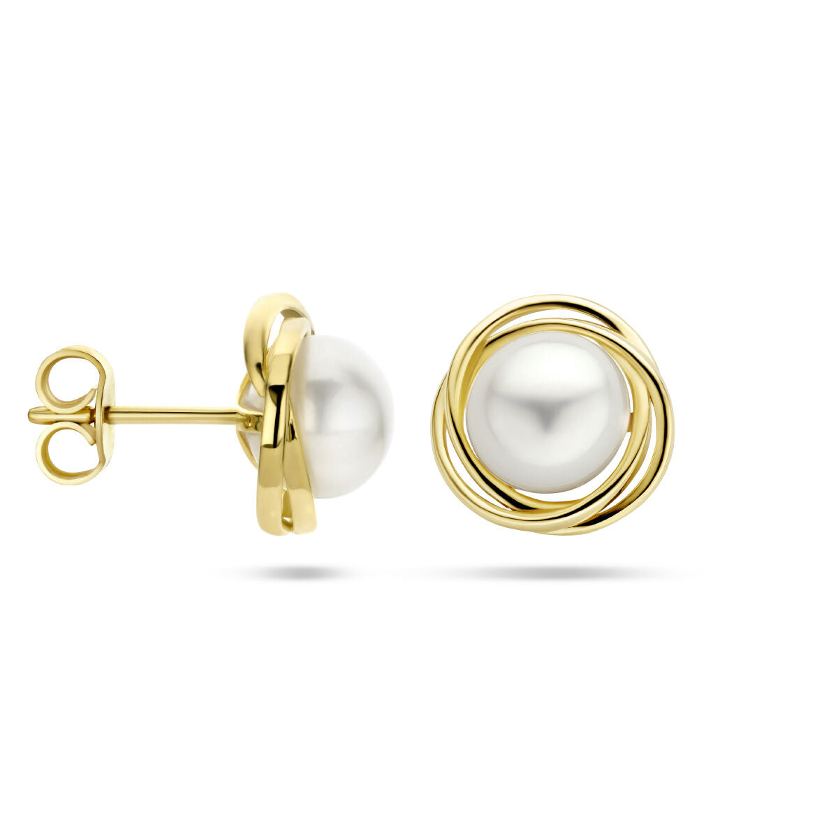 pendientes de botón de perla 14K oro amarillo