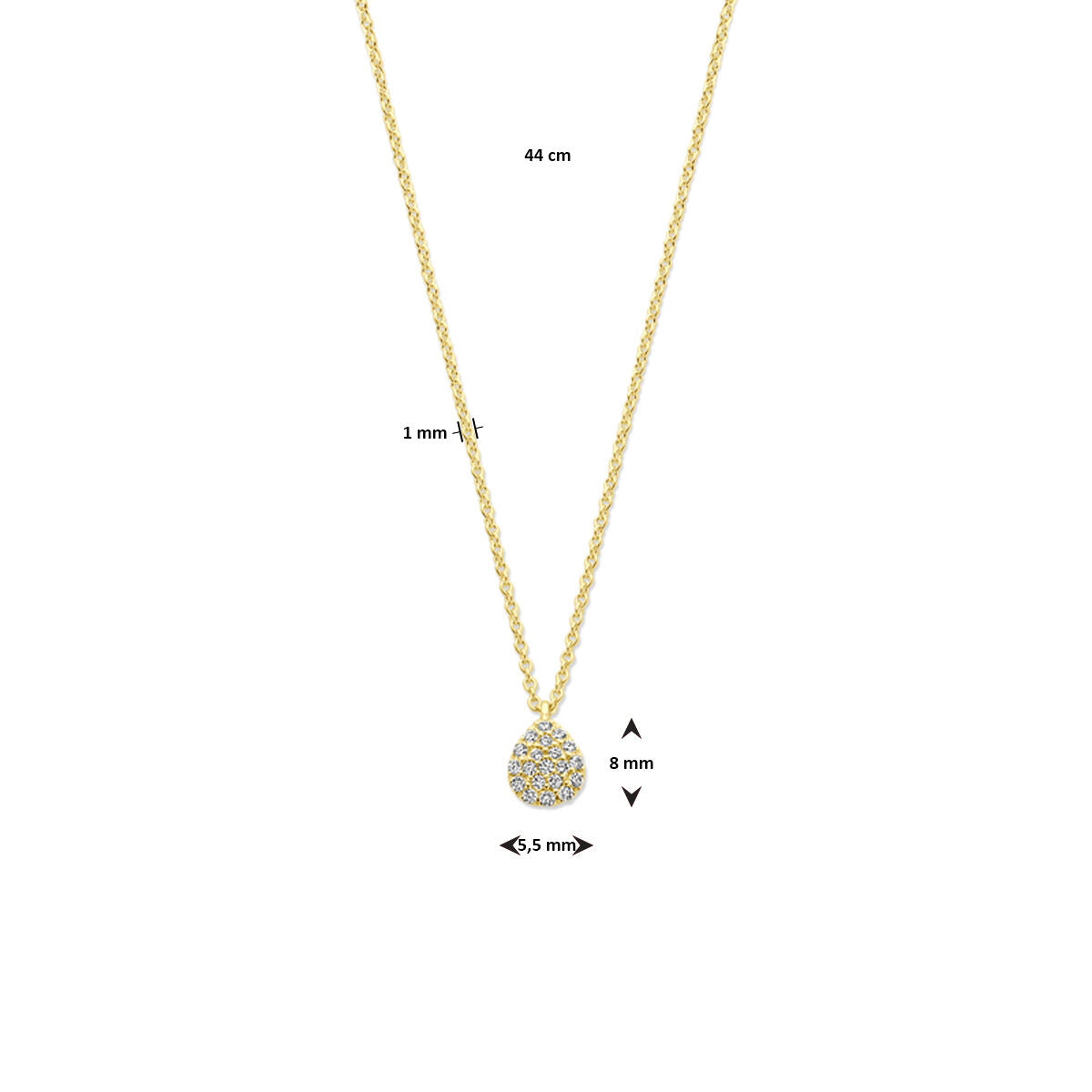 collar gota diamante 0.10ct h si 44 cm oro amarillo 14K
